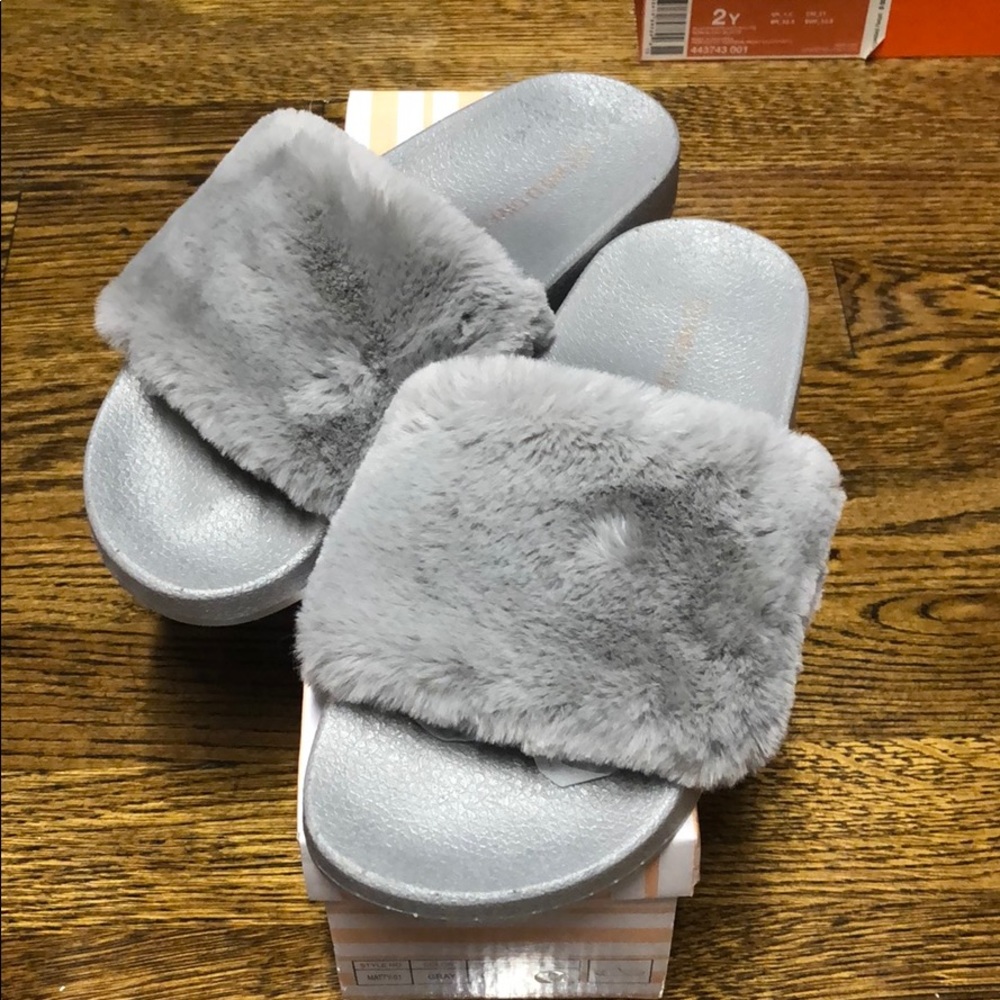 Grey furry slides